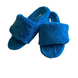 Vionic Blue Plush Slide Slippers with Velcro closure size 6.5